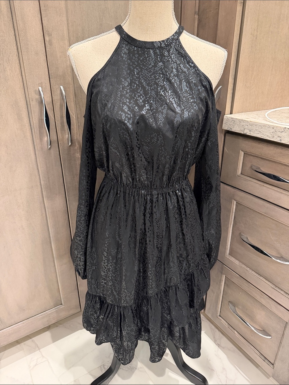 Michael Kors Black Halter Neck Ruffled Dress
